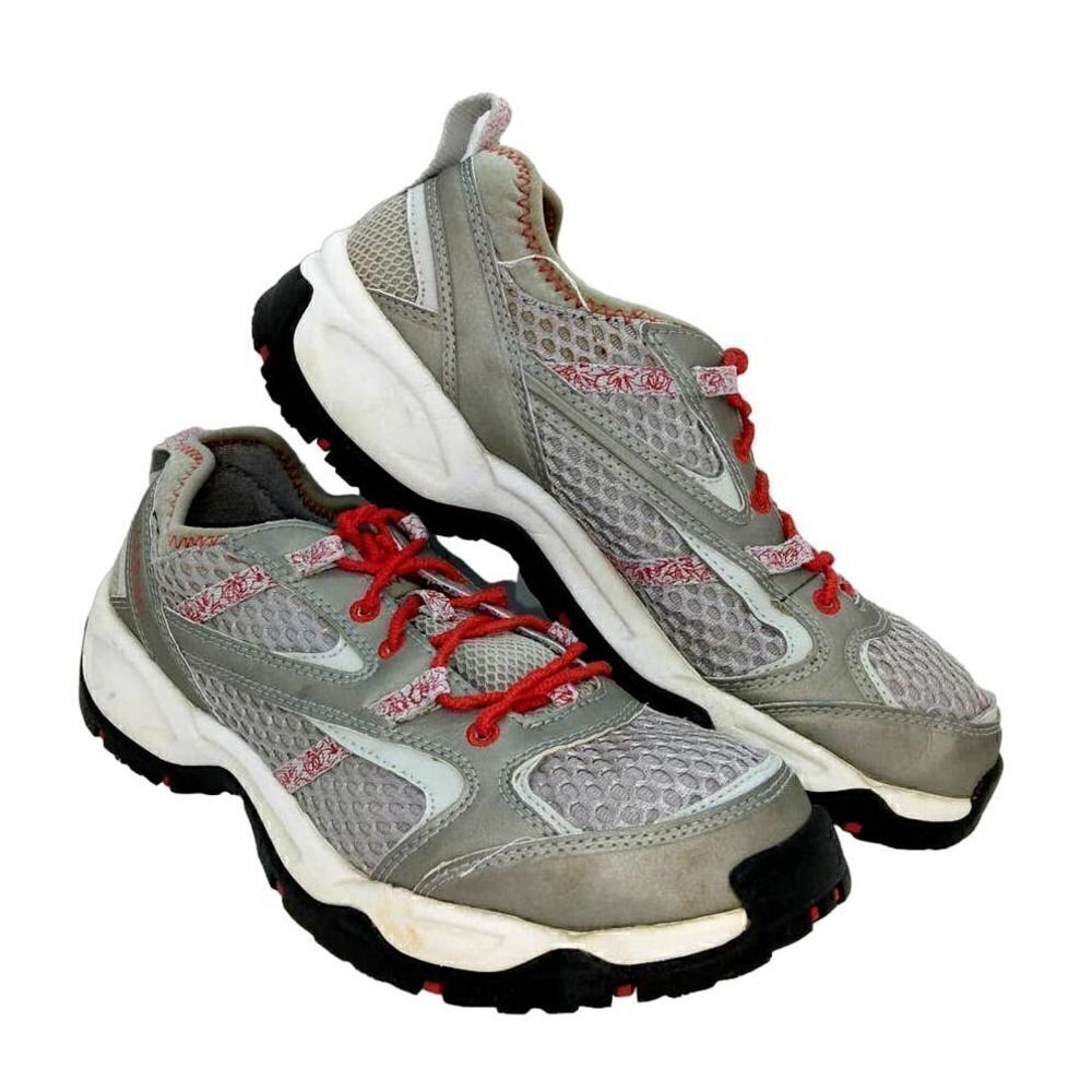 LL Bean Mesh Trail Hiking Womens Pre-owned Gray w/Red Accents Sneakers-sz. 7 1/2